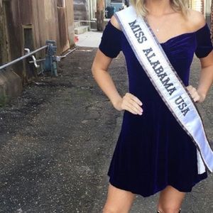 Royal Blue Velvet Off The Shoulder Dress