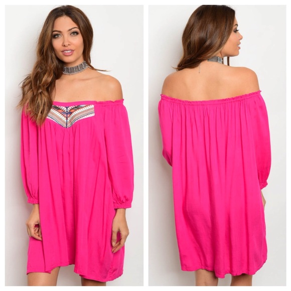 🔴1 SMALL LEFT🔴Pink Off Shoulder Dress - Picture 2 of 5