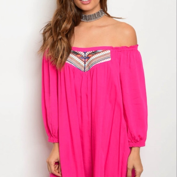 🔴1 SMALL LEFT🔴Pink Off Shoulder Dress - Picture 3 of 5