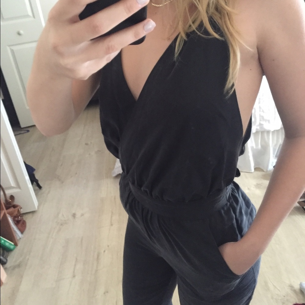 Free People gray open back jumpsuit