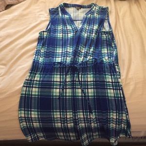 Blue plaid dress.