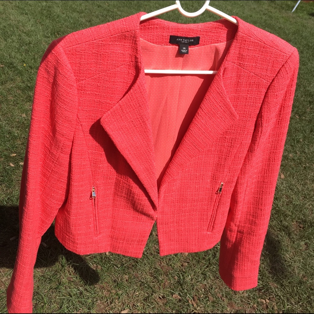 Ann Taylor modern orange woven Cropped Blazer