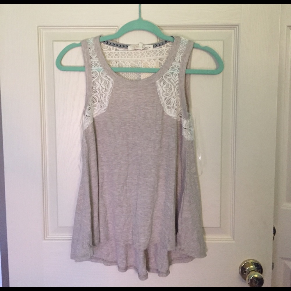 Tan tank top with white lace back