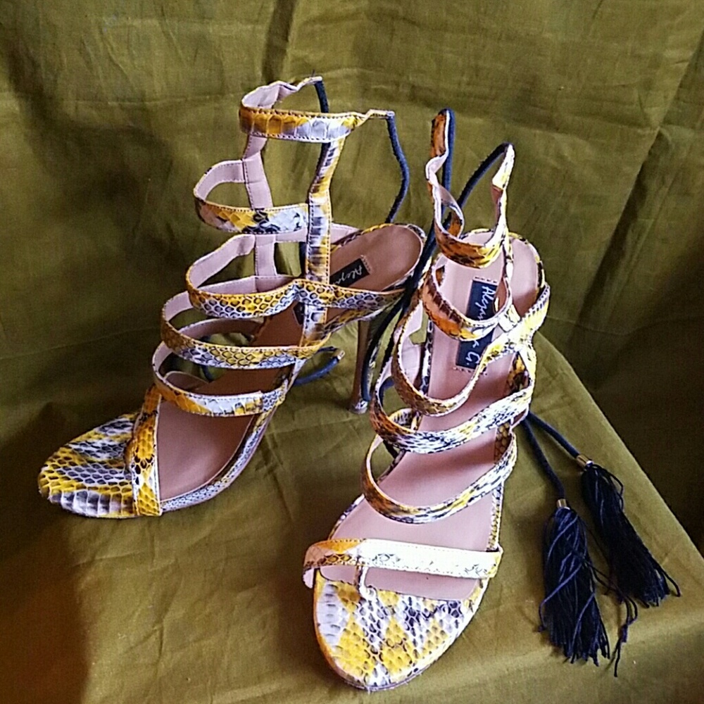 Alejandra G.  Yellow snake skin "Gijon" Sandal