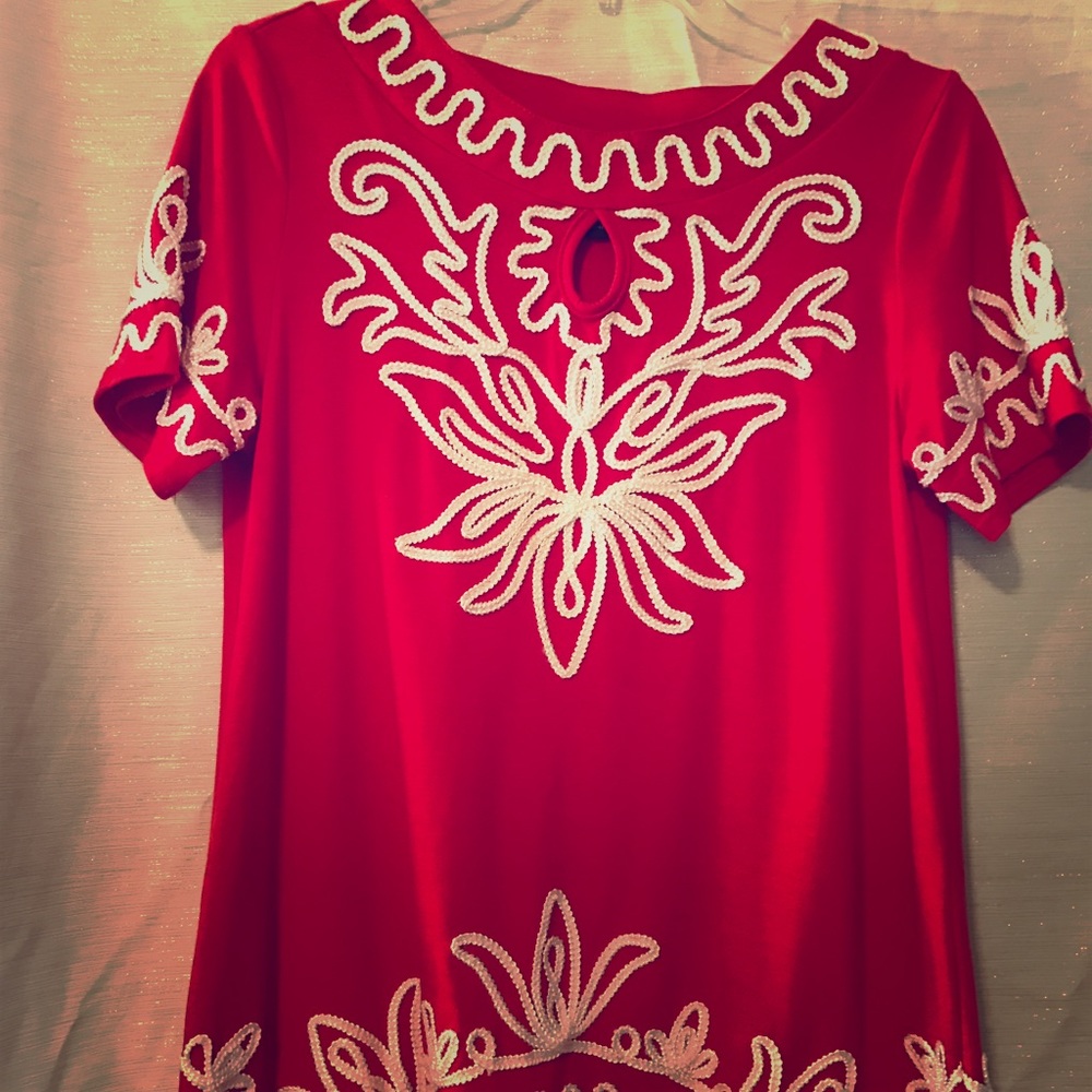 Red and White Tunic Top
