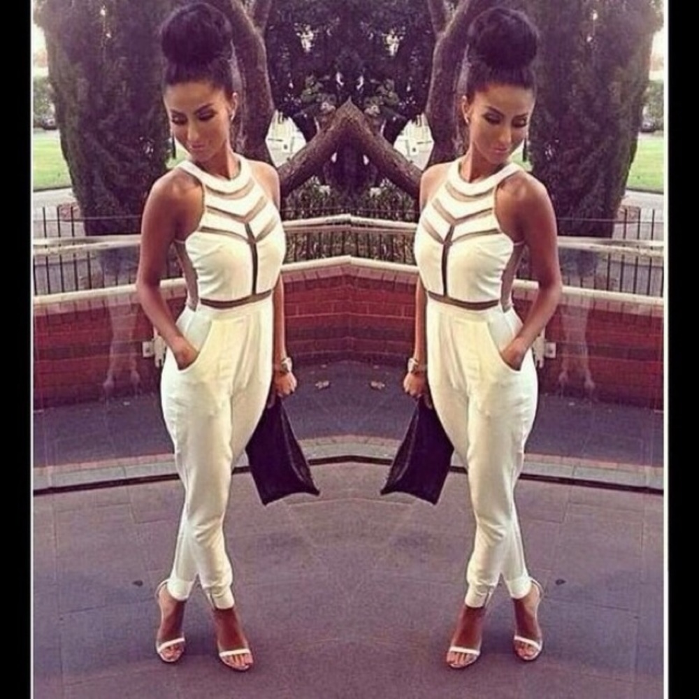 Off White Mesh Cut Out Jumpsuit
