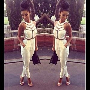 Off White Mesh Cut Out Jumpsuit
