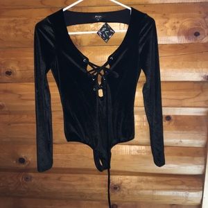 Nasty gal velvet lace up thong leotard brand new