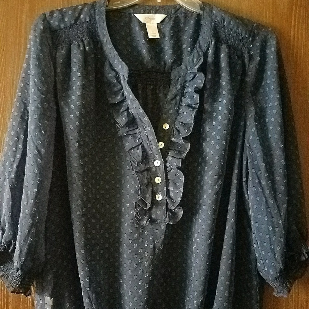 Royal blue, sheer, elastic bottom and sleeve top