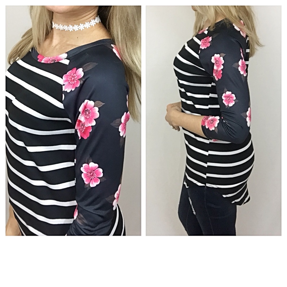 🔴PRICEDROP🔴 Floral Striped Stretchy Tunic Medium - Picture 3 of 5