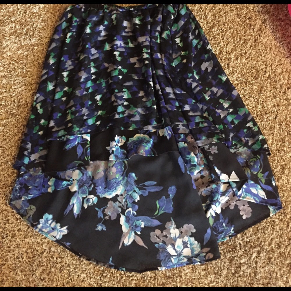 Women's blue and black patterned hi low skirt