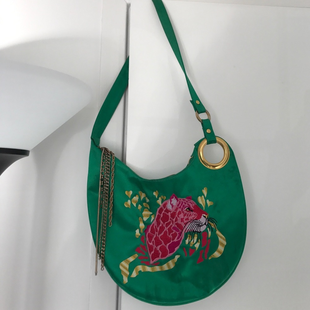 Emerald green embroidered bag