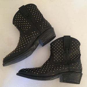 Matisse Black Leather Studded Booties