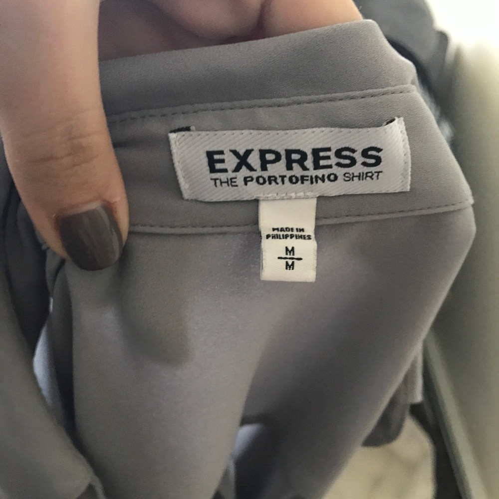Express Portofino Gray Button Up Long Sleeve Top - Picture 4 of 4