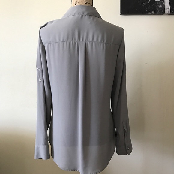 Express Portofino Gray Button Up Long Sleeve Top - Picture 2 of 4