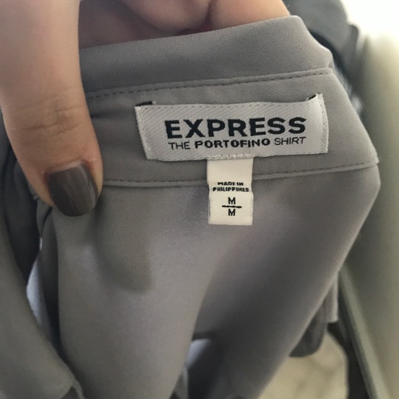 Express Portofino Gray Button Up Long Sleeve Top - Picture 4 of 4