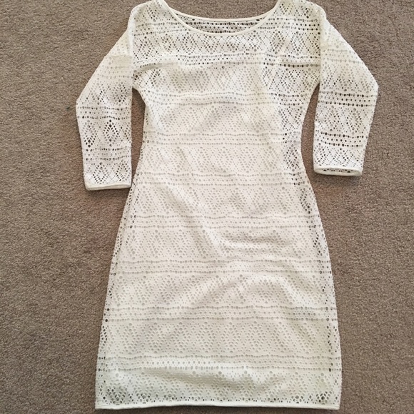 Express Dresses & Skirts - Express Fitted Beige White Dress