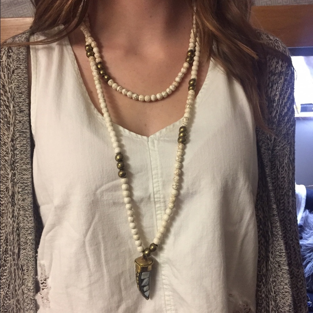 Long Beaded Necklace with Shark Tooth