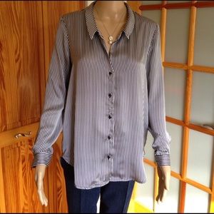 ZARA Basic navy striped blouse. US S