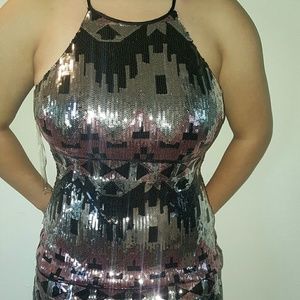 Formal cocktail sequin mid dress