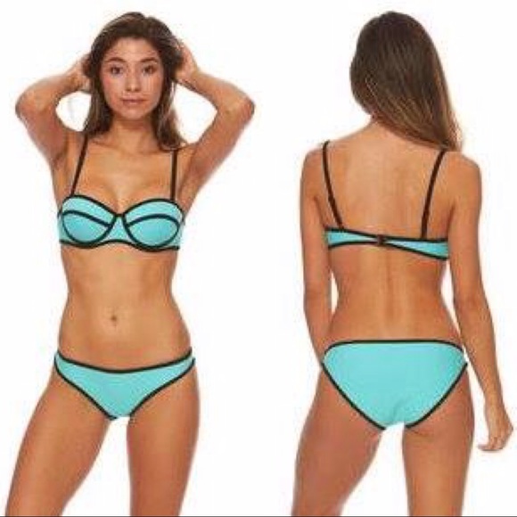 Aqua/Mint Neoprene Color Block 2-Pc Surf Bikinis - Picture 1 of 8