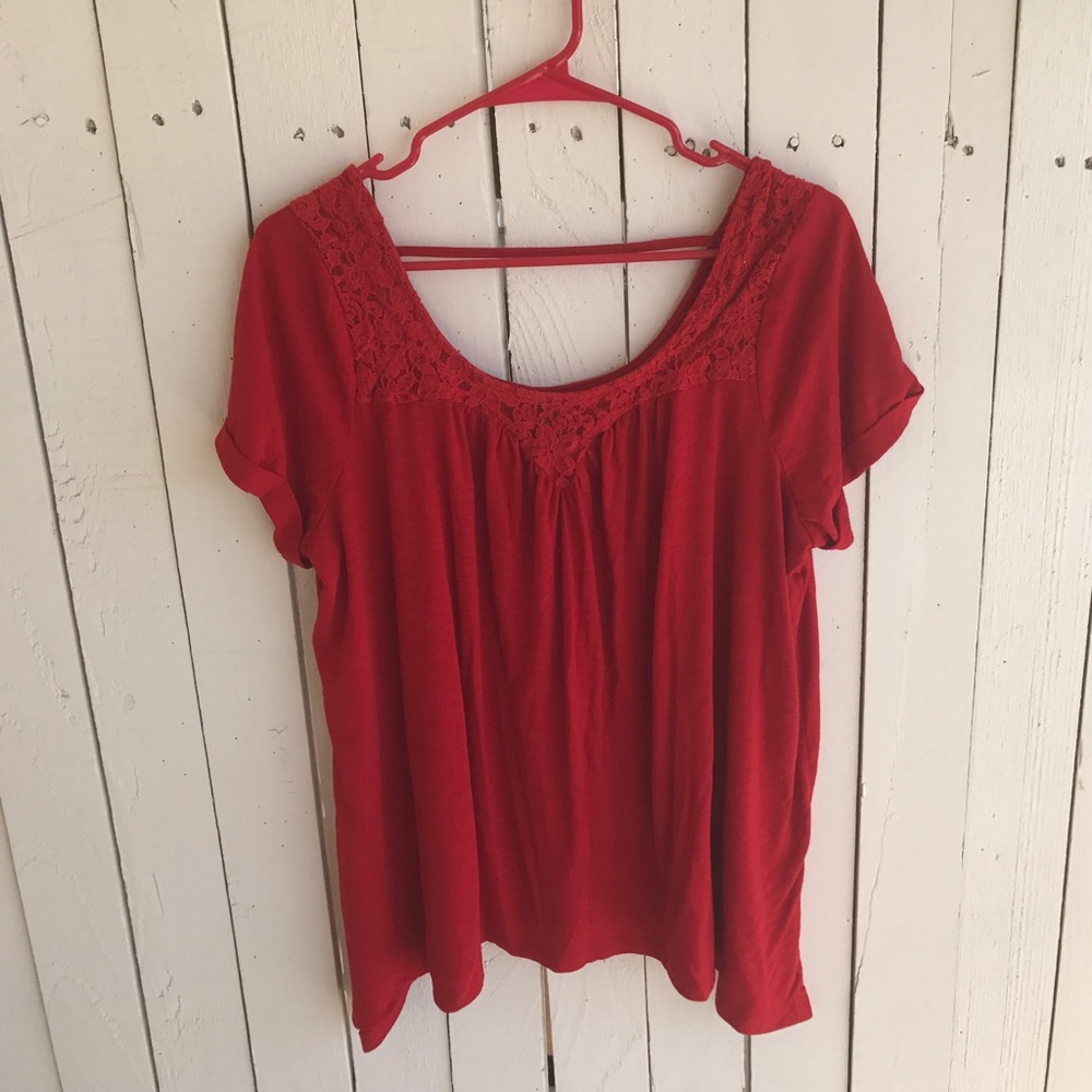 Red Shirt with Lace Trim