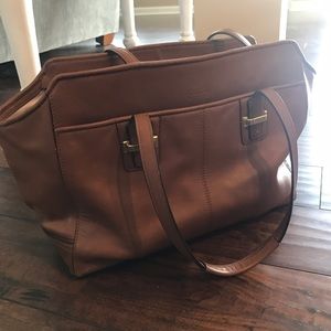 Tan leather coach hand bag