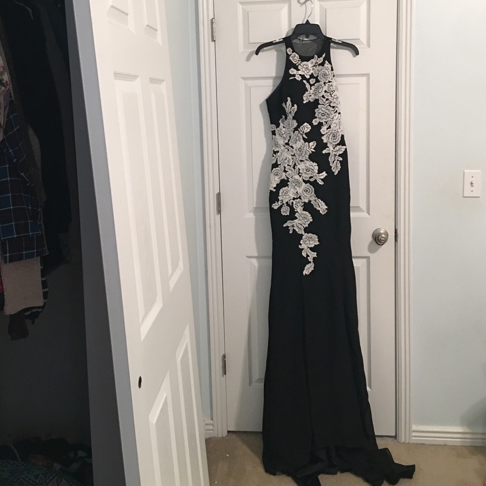 Gorgeous floral detailed custom black gown