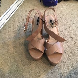 Beige chunky heels