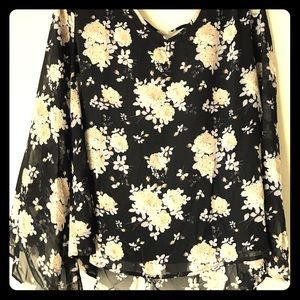 Peasant Style Floral Top with Bell Sleeves