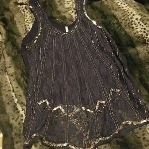 Blue Sequin Lace Tank