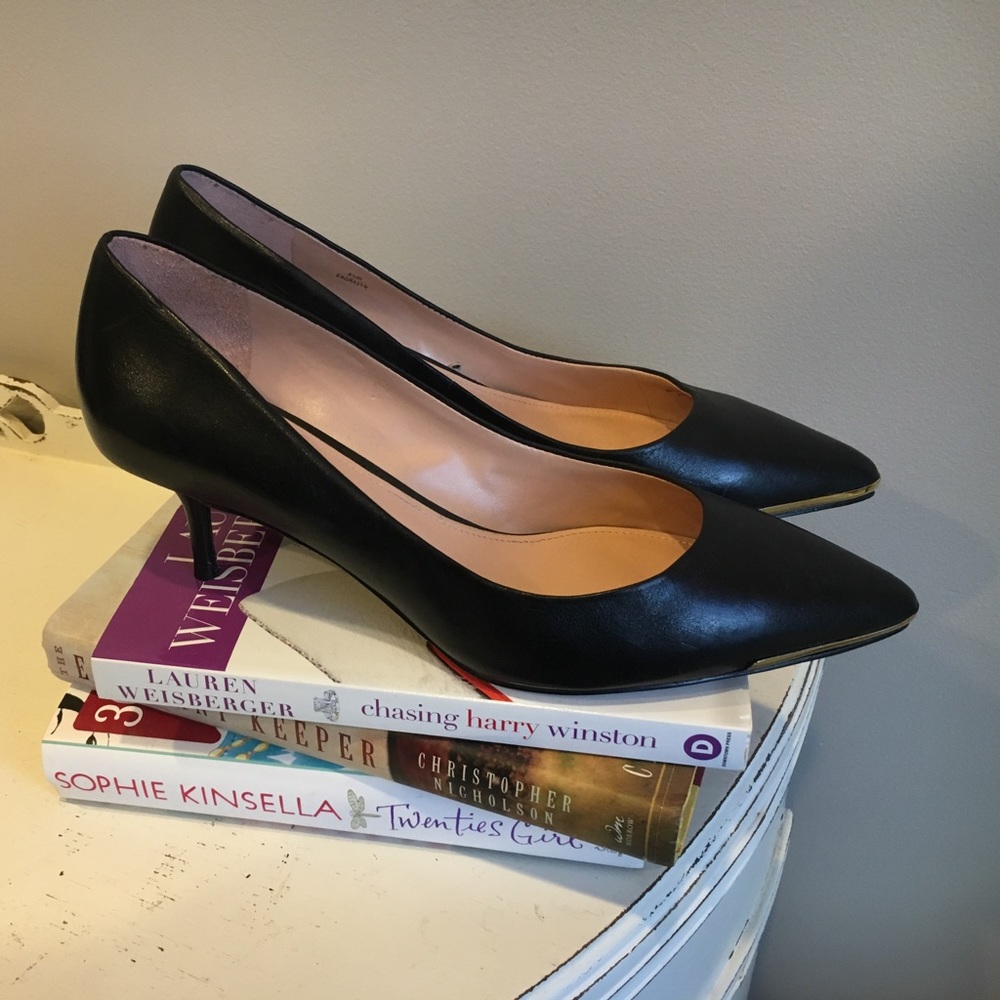 Enzo Angiolini Black Heels with Gold Toe Detail - Picture 1 of 5