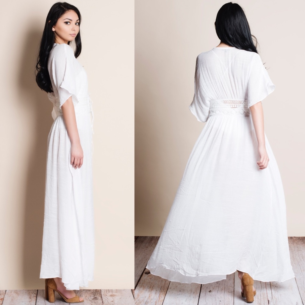 xx White Kimono Cut Out Waist Cover Up Duster - Picture 2 of 6