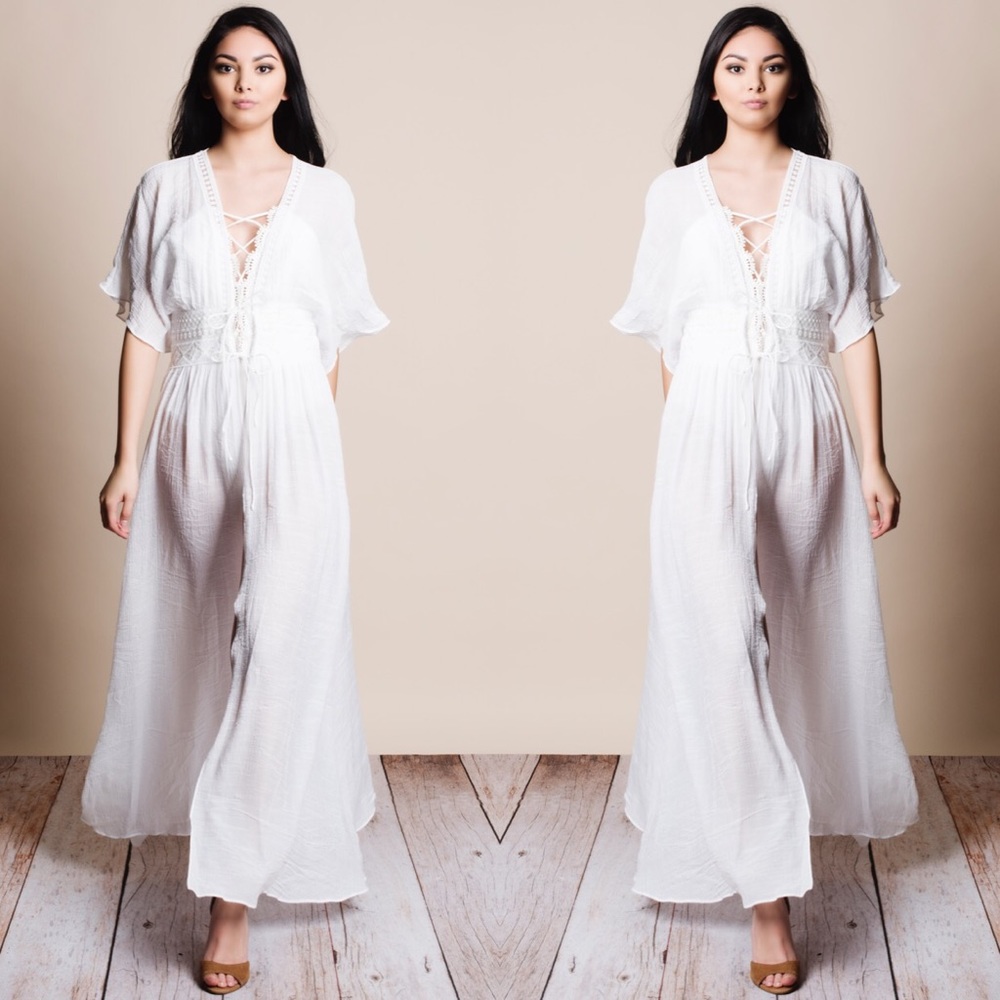 xx White Kimono Cut Out Waist Cover Up Duster - Picture 6 of 6