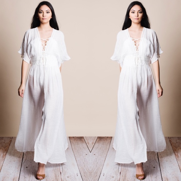 xx White Kimono Cut Out Waist Cover Up Duster - Picture 6 of 6