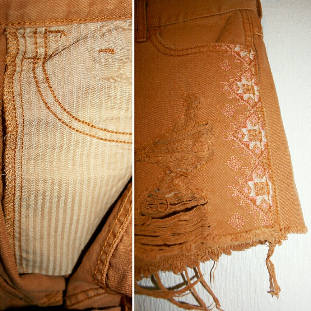 Destroyed Tribal Embroidered Frayed Shorts NWT - Picture 5 of 8