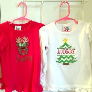 Custom embroidered "Audrey" holiday shirts