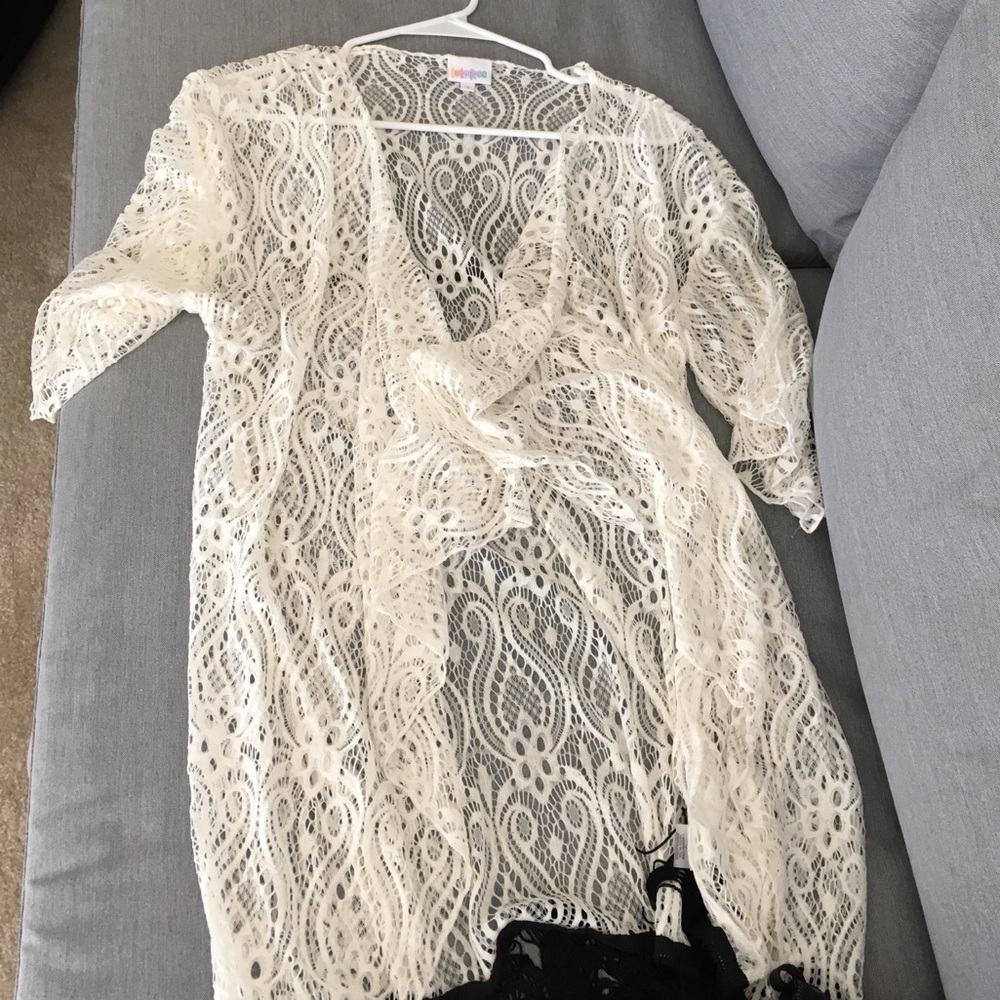 White Lace with Black fringe Monroe Kimono - Small