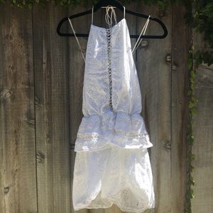 White Eyelet Lace Backless Romper