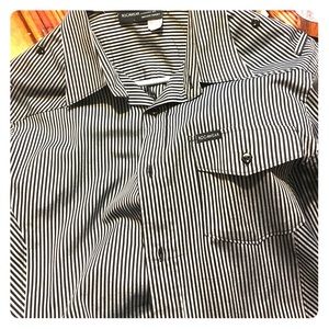Men's Large Black and white striped button-down