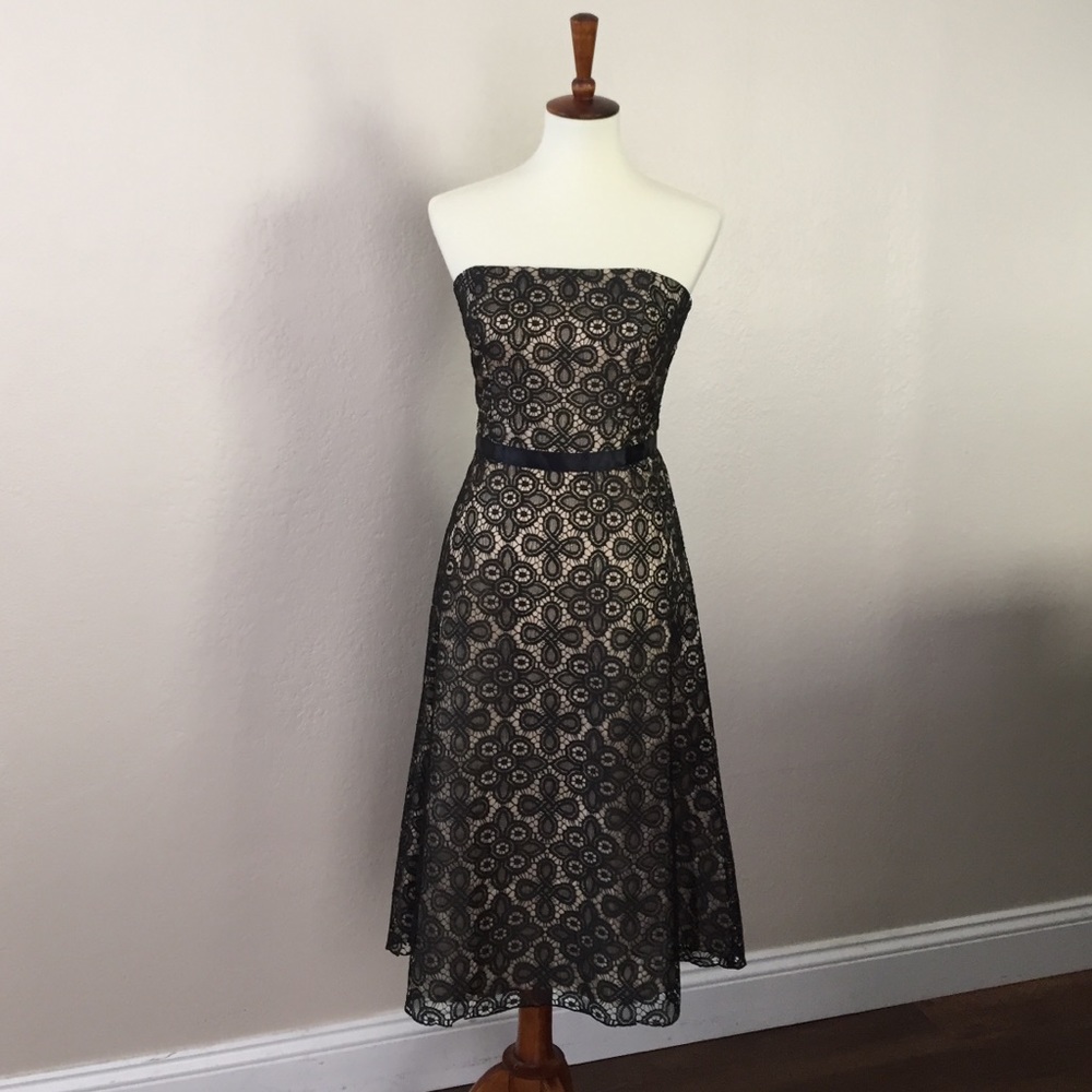 Black lace with cream underlay strapless dress