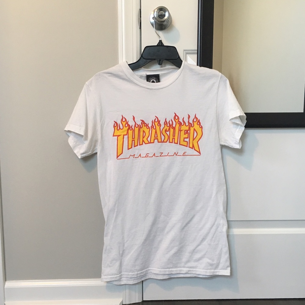 white thrasher flame tee