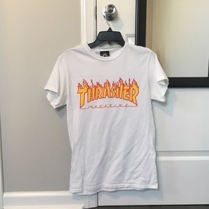 white thrasher flame tee