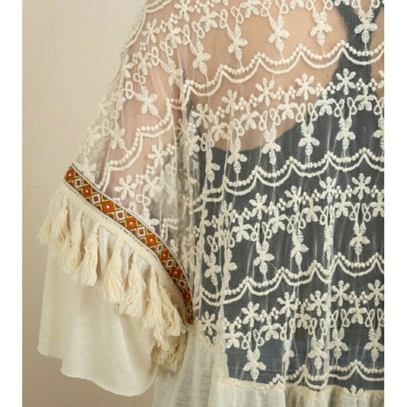 Long lace fringe wrap duster kimono cardigan - Picture 7 of 8
