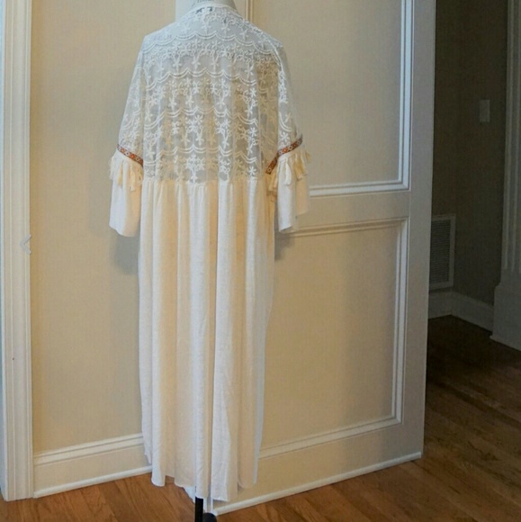 Long lace fringe wrap duster kimono cardigan - Picture 5 of 8