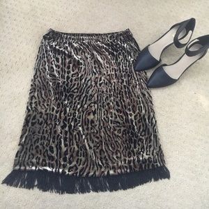 Plus Size Vintage Leopard Skirt Beaded Fringe