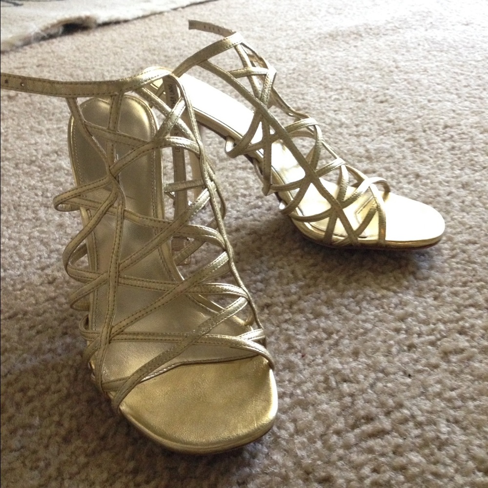 Via Spiga Liv Gold Caged Sandals Heels Strappy 6M