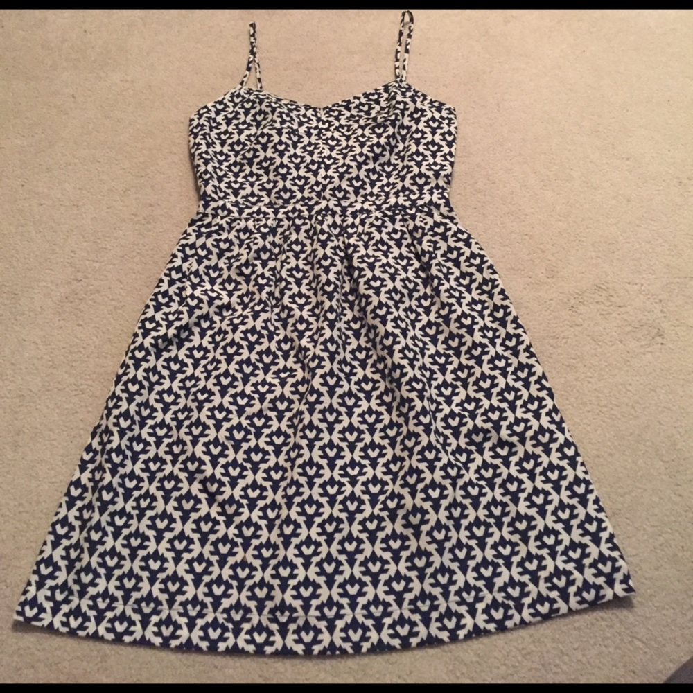 J.Crew Factory White and Blue Cami Dress