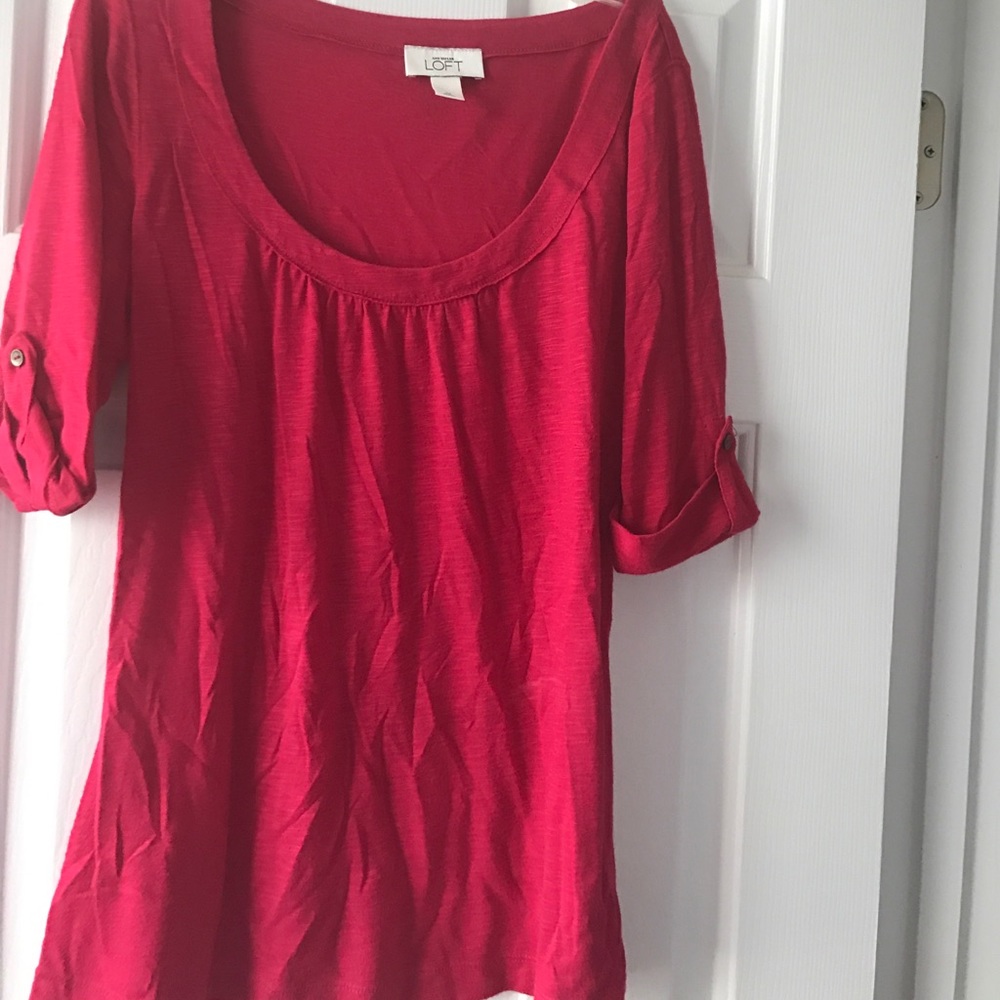 LOFT Pink short-sleeved shirt with button cuffs