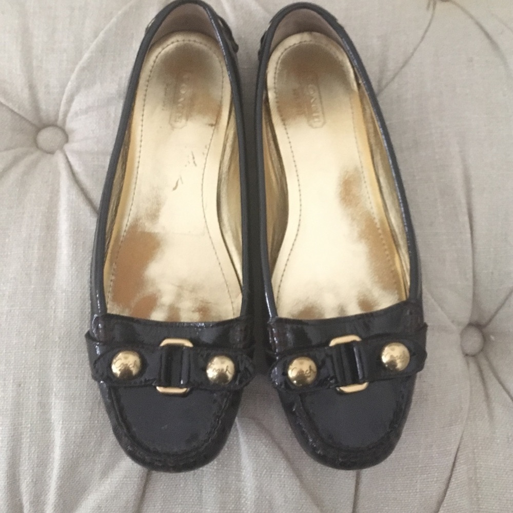 Coach black patent leather loafer flats
